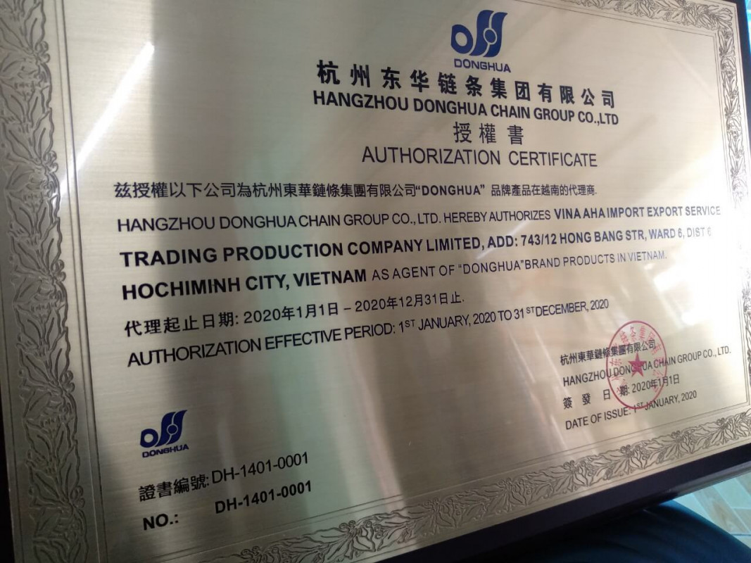 chứng nhận nhà phân phối xích donghua chính hãng large - Công ty TNHH SX TM DV XNK XÍCH DONGHUA
